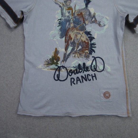 Double D Ranch T Shirt Womens XS Blue End Of Ride Top Cowboy Rodeo Embroidered - Picture 5 of 13